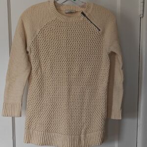 LOFT Cream Crewneck Sweater with Shoulder Zip